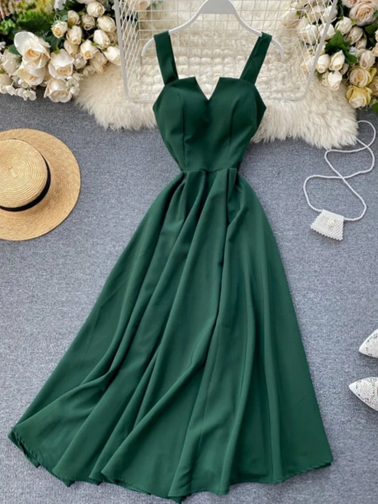 

Woherb Summer Robe 2022 Dress Women V Neck Long Party Dresses Sexy Tank Backless Spaghetti Strap Maxi Female Holiday Vestidos