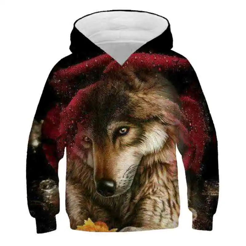 

4-14 Year 3D Print Wolf Girls And Boys Hoodies Teenagers Oversized Spring Autumn Sweatshirt for Boy Kids Children Clothes