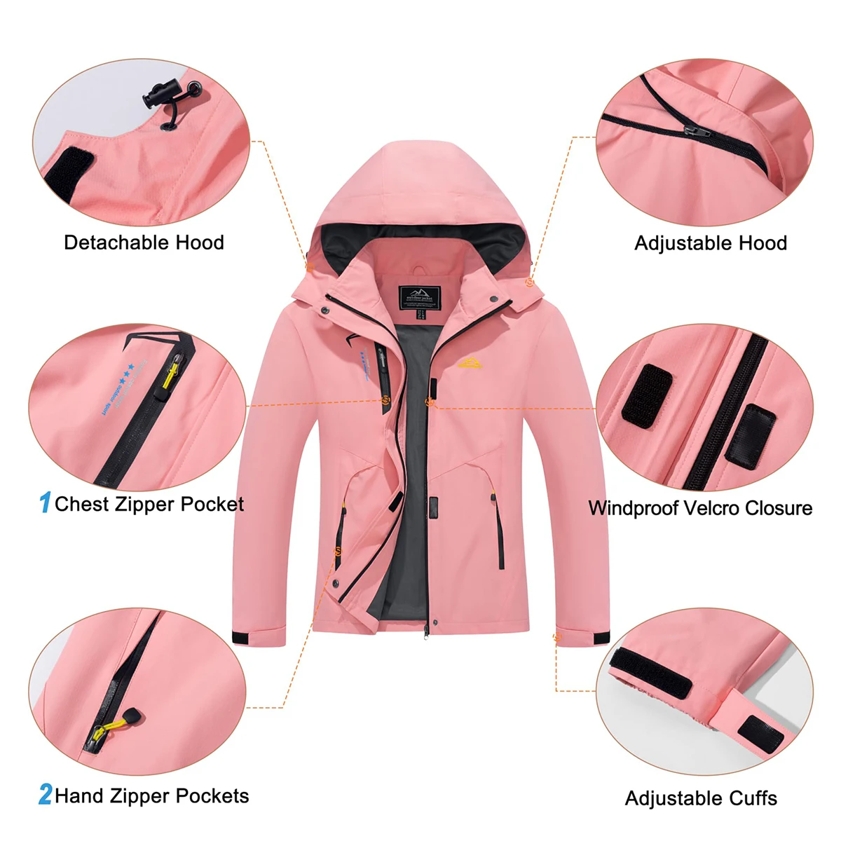 MAGCOMSEN Женская Походная Куртка Со Съемным Капюшоном На Молнии Ветрозащитное