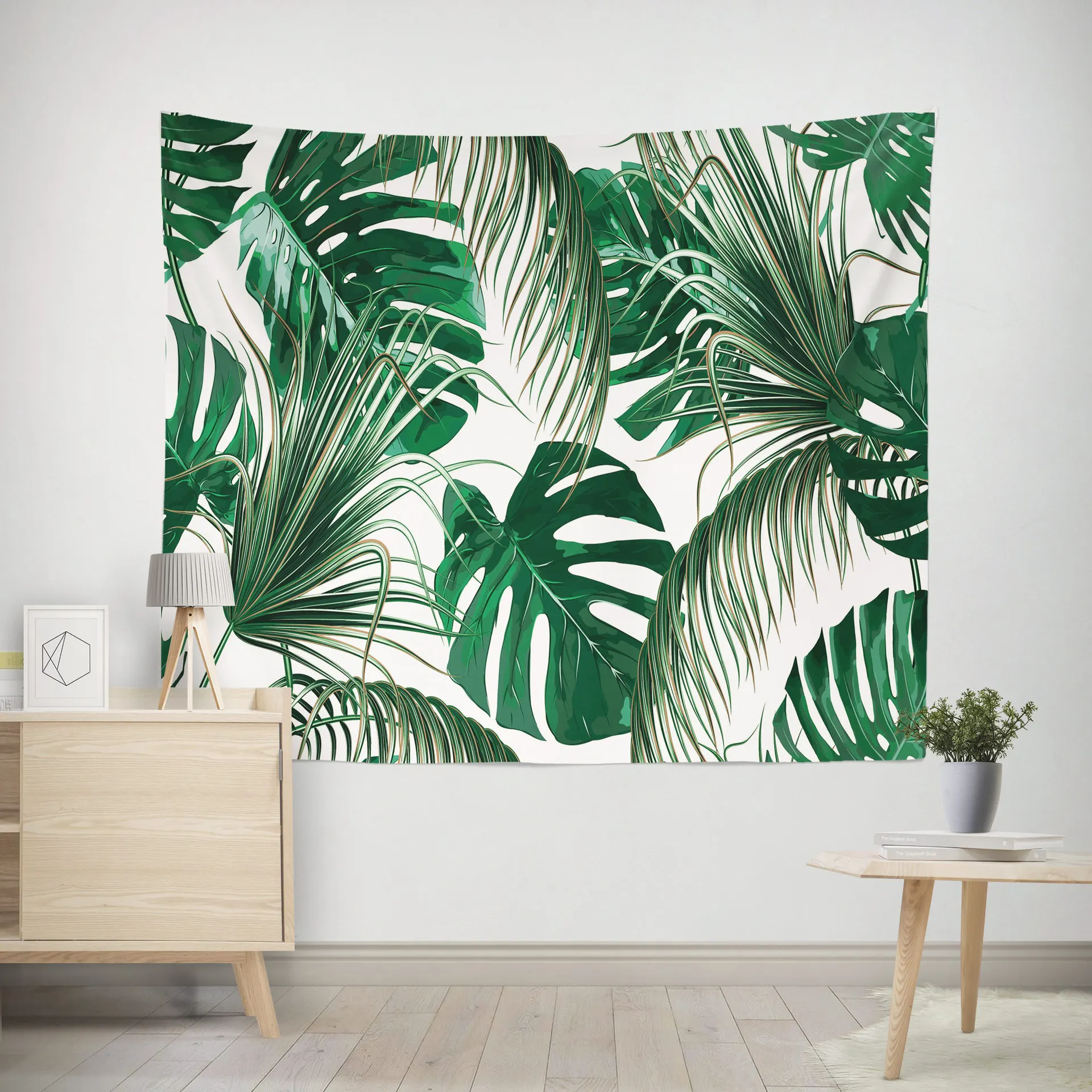 

Living Room Decoration Hanging Cloth Nordic Green Plant Lingge Dormitory Bedside Background Wall Tapestry