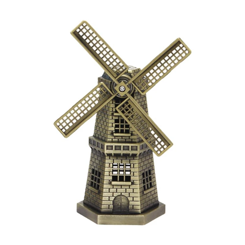 

Retro Dutch Windmill Building Model, Decorative Ornaments Metal Crafts Desktop Model for Home Cafe Office -Bronze