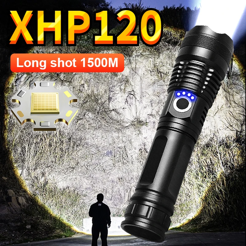 

Most Powerful LED Flashlights USB Rechargeable XHP120 Flashlight High Power Tactical Lantern Super Bright Camping Portable Torch