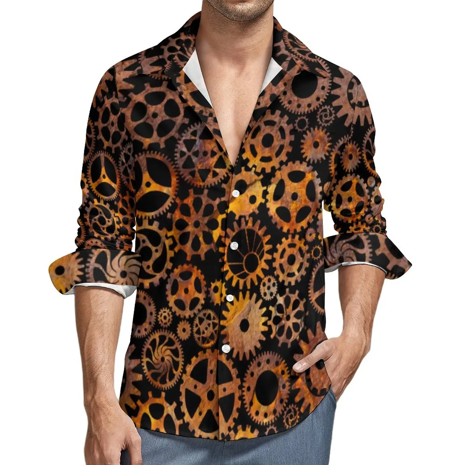 

Рубашка мужская с принтом ржавчины, супер Повседневная, с длинным рукавом, модная уличная одежда в стиле стимпанк, большие размеры 4XL, на осе...