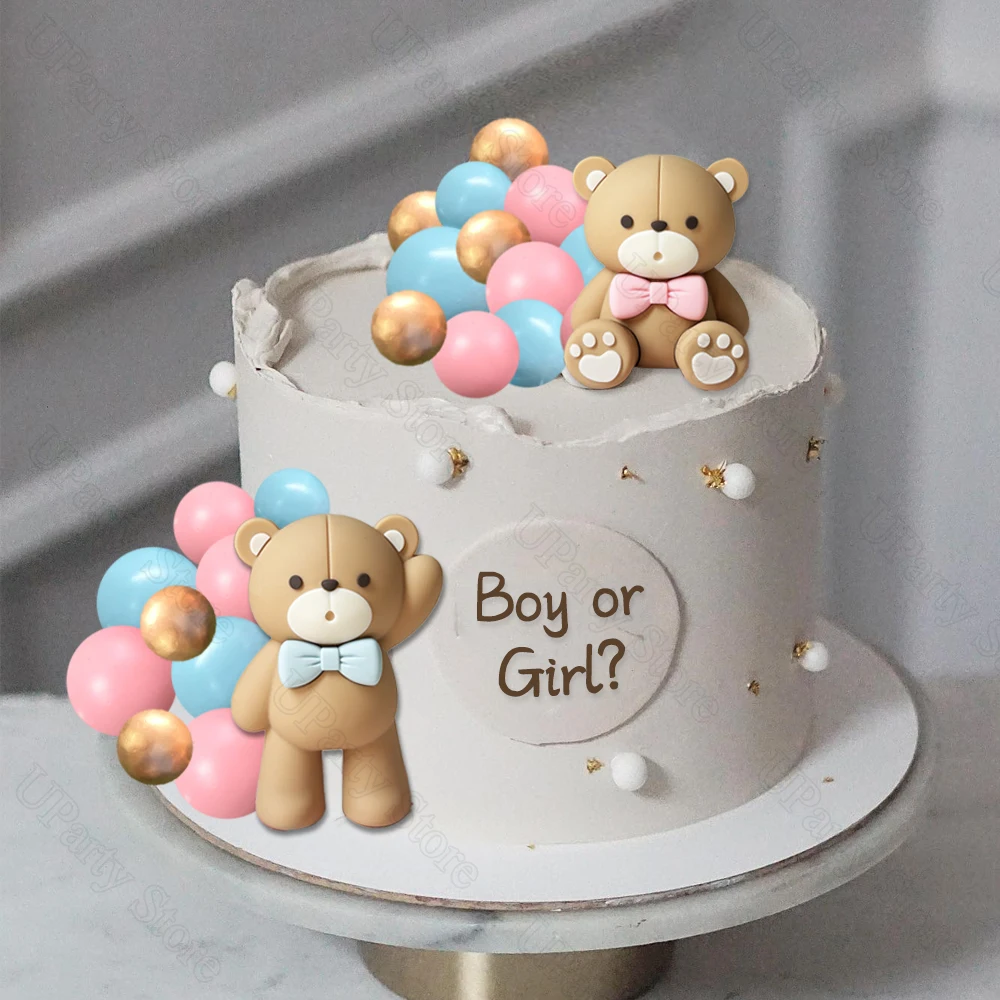Топпер для торта с голубым и розовым медведем 32 шт.