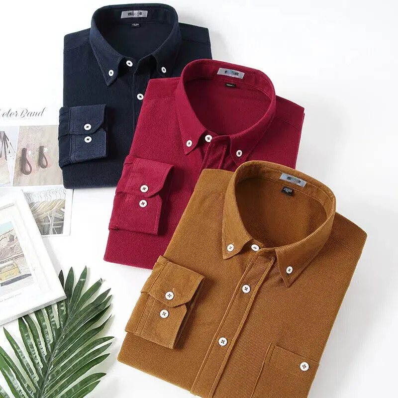 Plus Size Mens Long Sleeve Slim Fit Shirts Formal Shirts Business Casual Shirt The New Spring Men Long Sleeve Shirt Corduroy