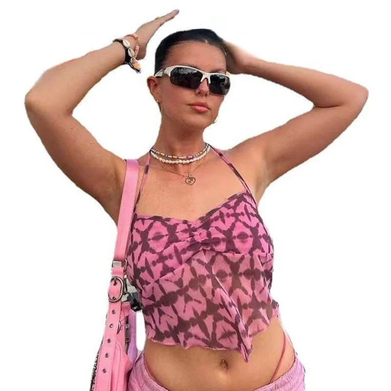 

2000s Aesthetic Halter Crop Top Women Fairy Grunge Sleeveless Irregular Hem Tanks y2k Clothes Harajuku Tshirt Cropped Feminino