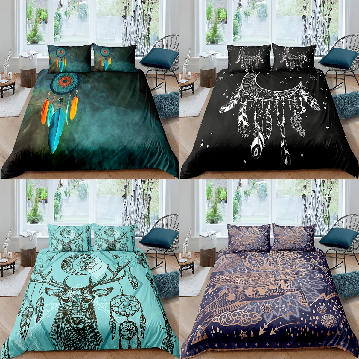 

Home Textiles Luxury 3D Dreamcatcher Duvet Cover Set Pillowcase Boho Deer Bedding Set AU/EU/UK/US Queen and King Size Sets