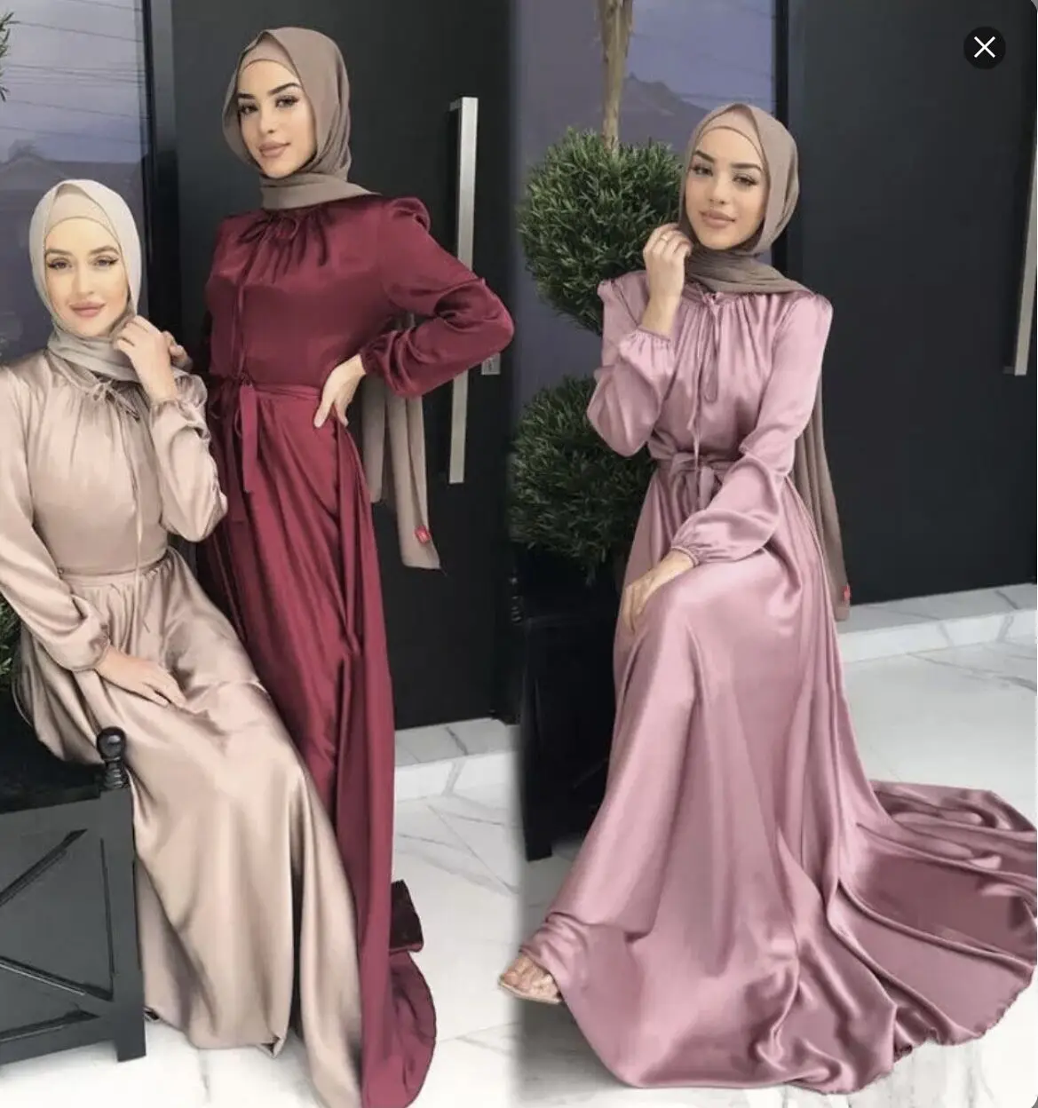 Muslim Women Abaya Woman Dubai Luxury Turkey Dresses For Women Arabic Dress Evening Dresses Women'S Long Robe Satin Musulmane