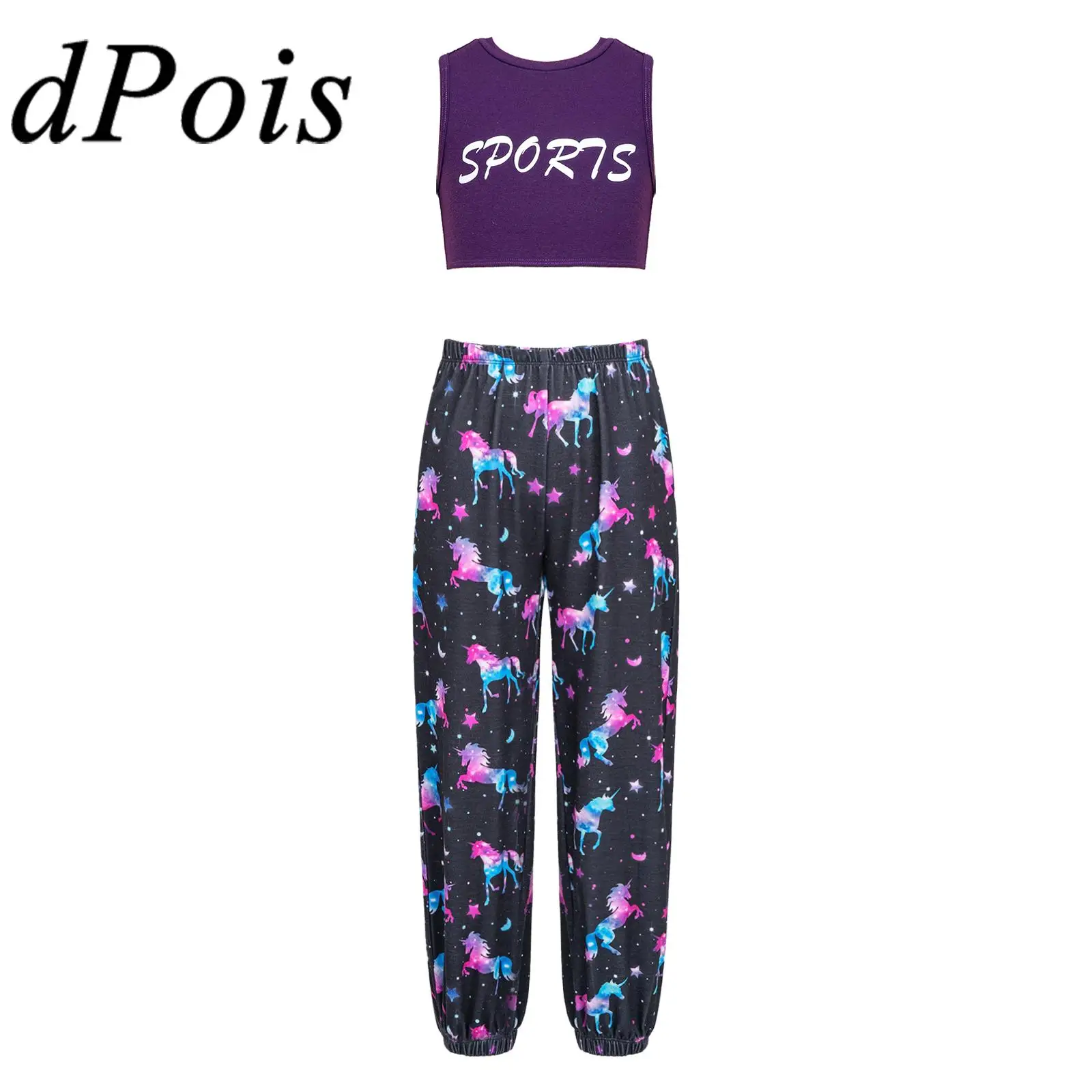 

Kids Ballet Gymnastic Outfit Sleeveless Crop Top + Camouflage Pants for Running Workout Sports Yoga Set Fashion Girls Tracksuit