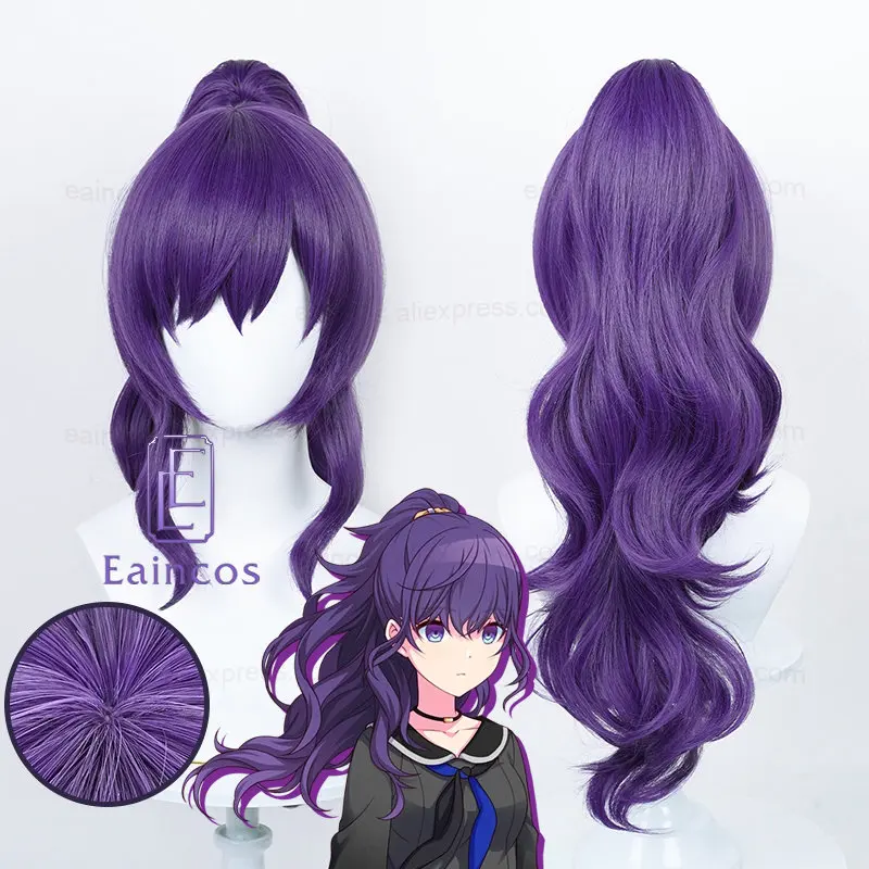 Ful Stage! Asahina Mafuyu Cosplay Wig 61cm Long Purple Culry Ponytail Wigs Heat Resistant Hair