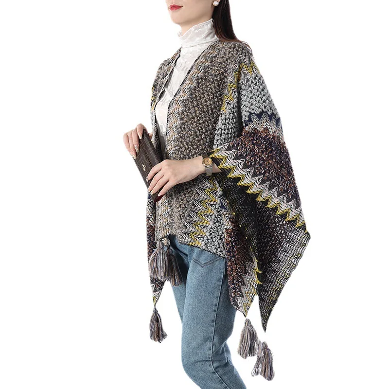 Women Winter NEW Ladies colorful Knitted Ladies Split Acrylic Cloak Warm Fashion Scarves & Wraps images - 6