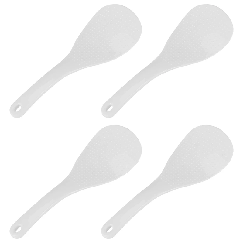 

4X Kitchen Dotted White Plastic Flat Rice Scoop Paddle Meal Spoon
