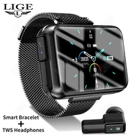 lige 2022 smart watch 2 in 1 tws wireless earphones men watch 1 4 big screen bluetooth call music sports band smartwatches men