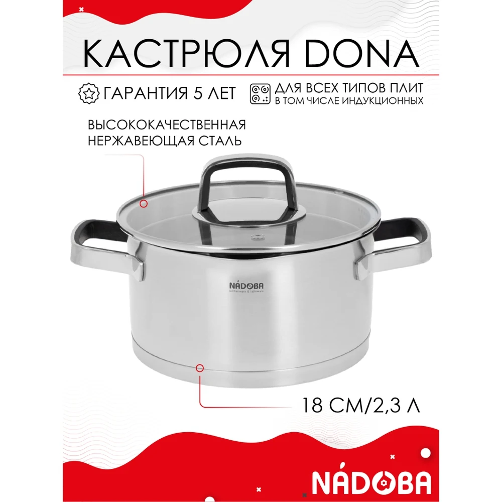 Кастрюля со стеклянной крышкой 18 см/2 3 л NADOBA серия DONA |