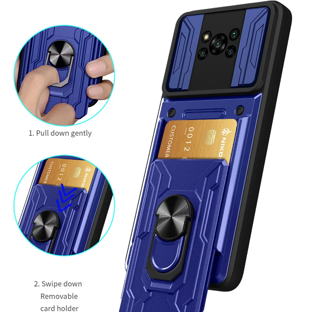 

Mi Poco X3 Pro Shockproof Armor Case For Xiaomi Mi Pocophone Poco X3Pro Car Magnetic Holder Ring Card Slot Cover For Poco X3 NFC