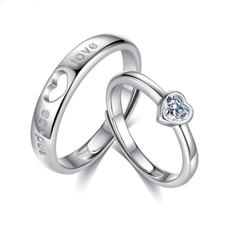 

1 Pair Love Heart-shaped Couple Rings Women Men Engagement Wedding Bands Jewelry Valentine's Day Gifts