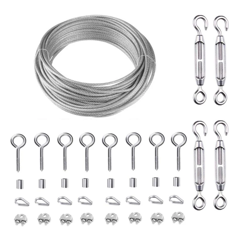 

30M Cable Railing Garden Wire Kit Wire Fence Roll Kit/Outdoor String Light Suspension Kit, Cable Rope, Turnbuckle Wire