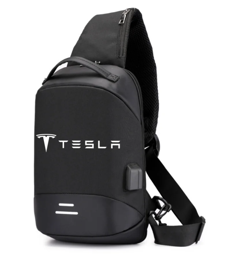 

NEW Men Shoulder TESLA car logo Hiking Backpack Nylon Outdoor Camping Trekking Chest Sling Bag