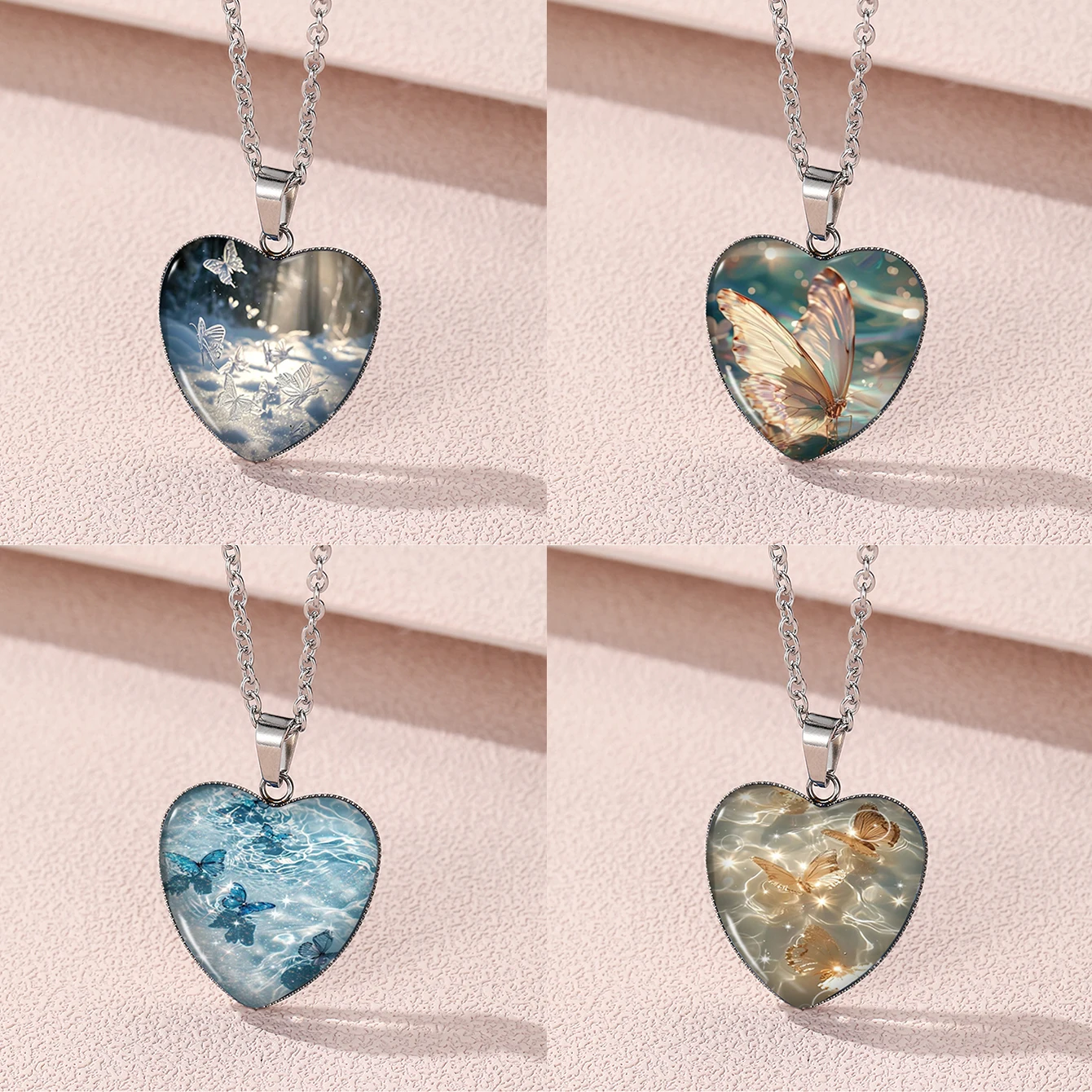 2024 волнистая искусственная бабочка печатное ожерелье стеклянные подвески с