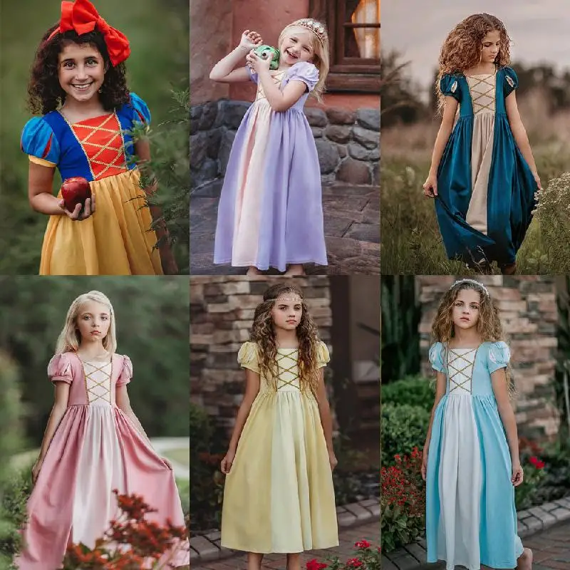 

Disney Princess Snow White Costume Aurora Bella Rapunzel Cinderella Merida Cosplay Party Dress Girl Vampirina Halloween Clothes