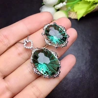 meibapj top shining natural green crystal jewelry set real 925 sterling silver ring necklace fine siut wedding jewelry
