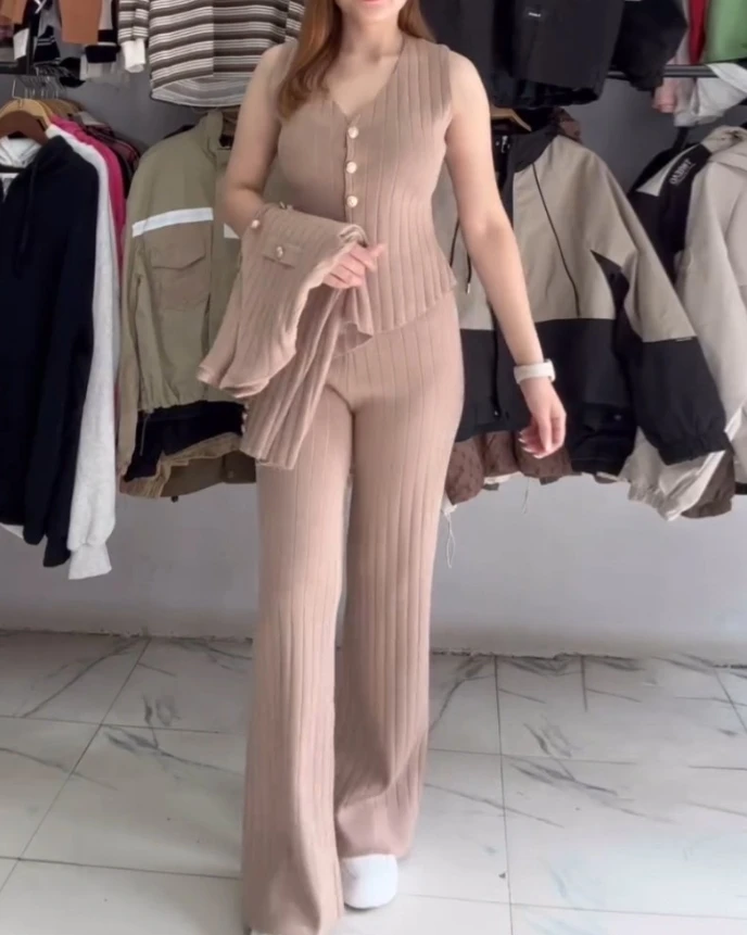 Женское трикотажное пальто с V-образным вырезом и длинными рукавами майка на