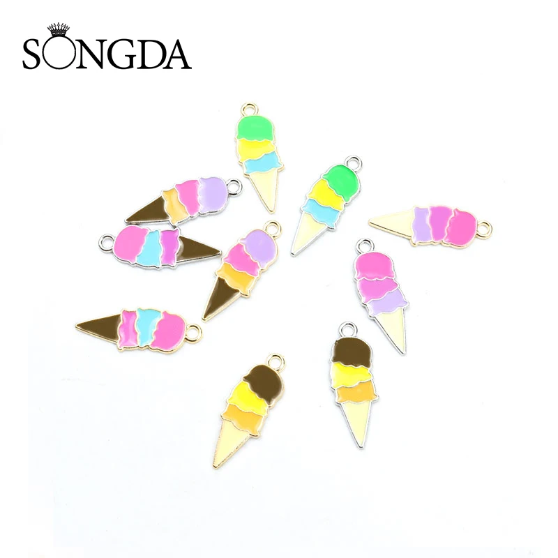 

10pcs Ice Cream Charms Cute Alloy Enamel Summer Cold Drink DIY Colorful Pendants Earrings Keychain Handmade Jewelry Making Gift