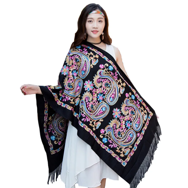 

Autumn and Winter New Embroidery Artificial Cashmere Scarf Women's Ethnic Style Shawl Warm Tassel Cashmere Scarf