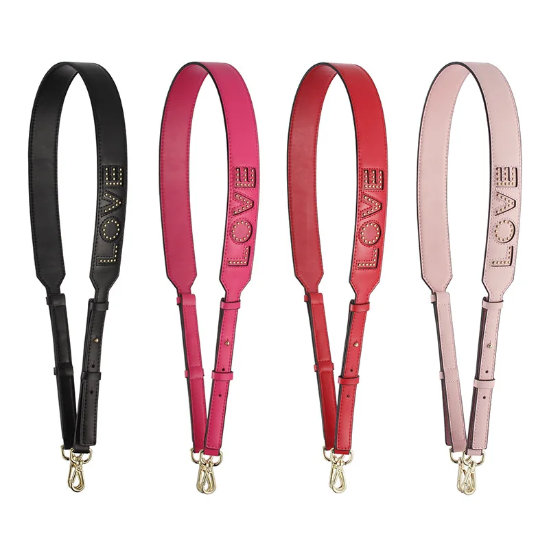 100% Genuine Cowhide Strap Adjustable Wide Shoulder Straps Leather Bag Rivets Prism Nails Shoulder Straps Versatile Color Female