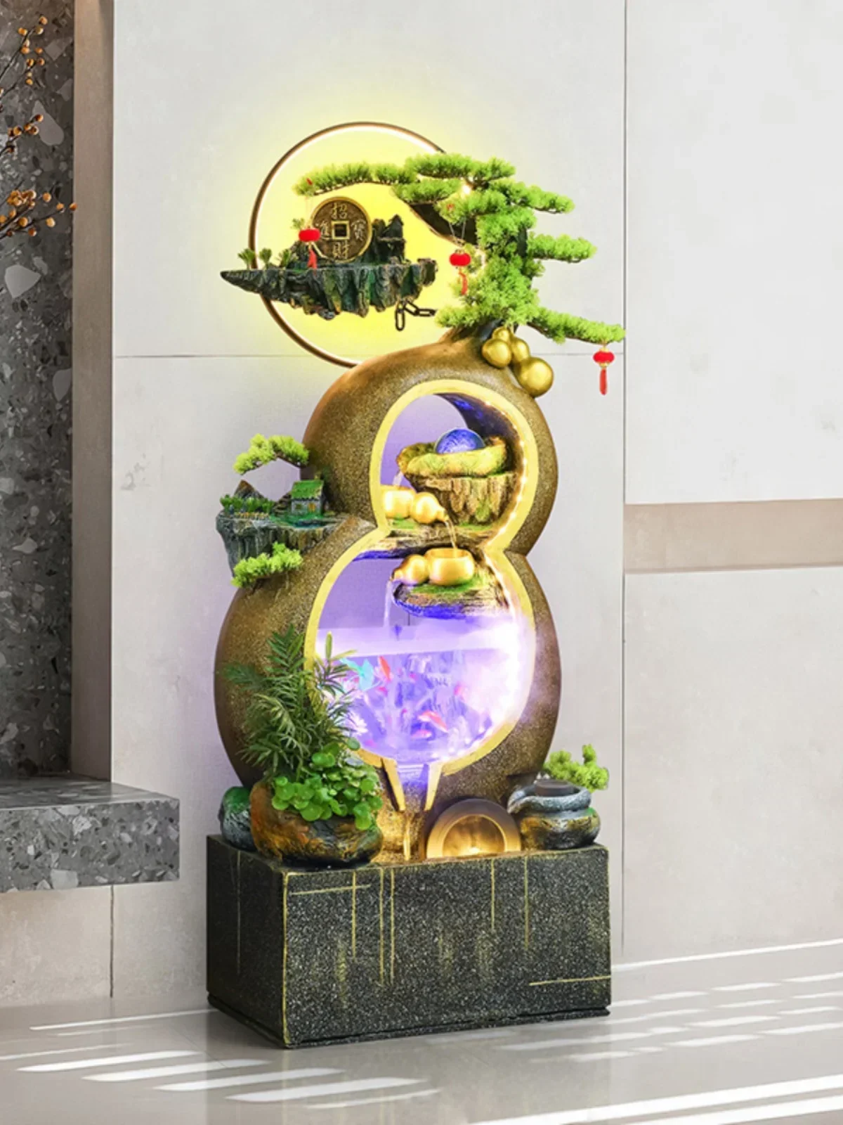 A48 рокарий фонтан тыква струящаяся вода орнамент циркулирующая аквариум