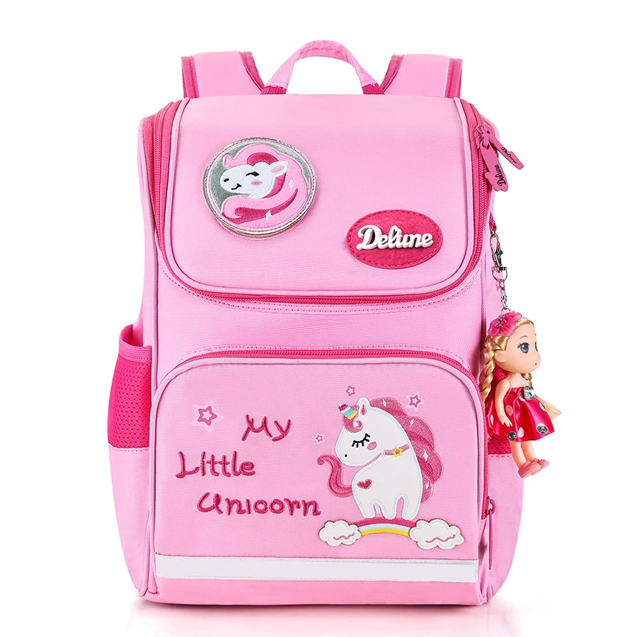 Детский ортопедический школьный ранец для девочек, брендовый розовый рюкзак с 3D рисунком единорога для 1-3 классов, милый школьный портфель
