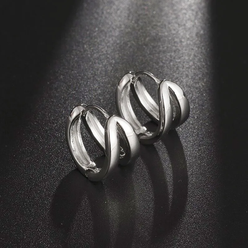 

1 Pair Double Hoop Round Stainless Steel Hoop Earrings Creative Men Women Hip Hop Rock Punk Cool Jewelry Accessories