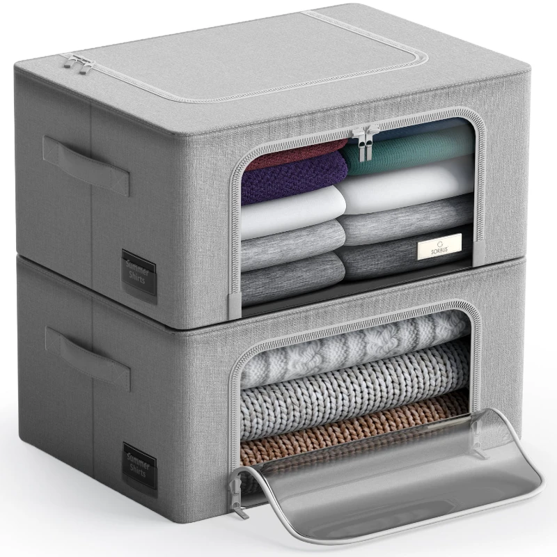 

Storage Box with Window,Small, Gray-2 Pack