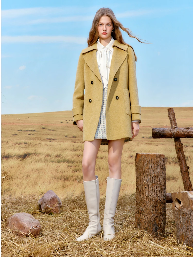 Qiushuiren шелковая шерстяная куртка средней длины зима 2024 новая женская одежда