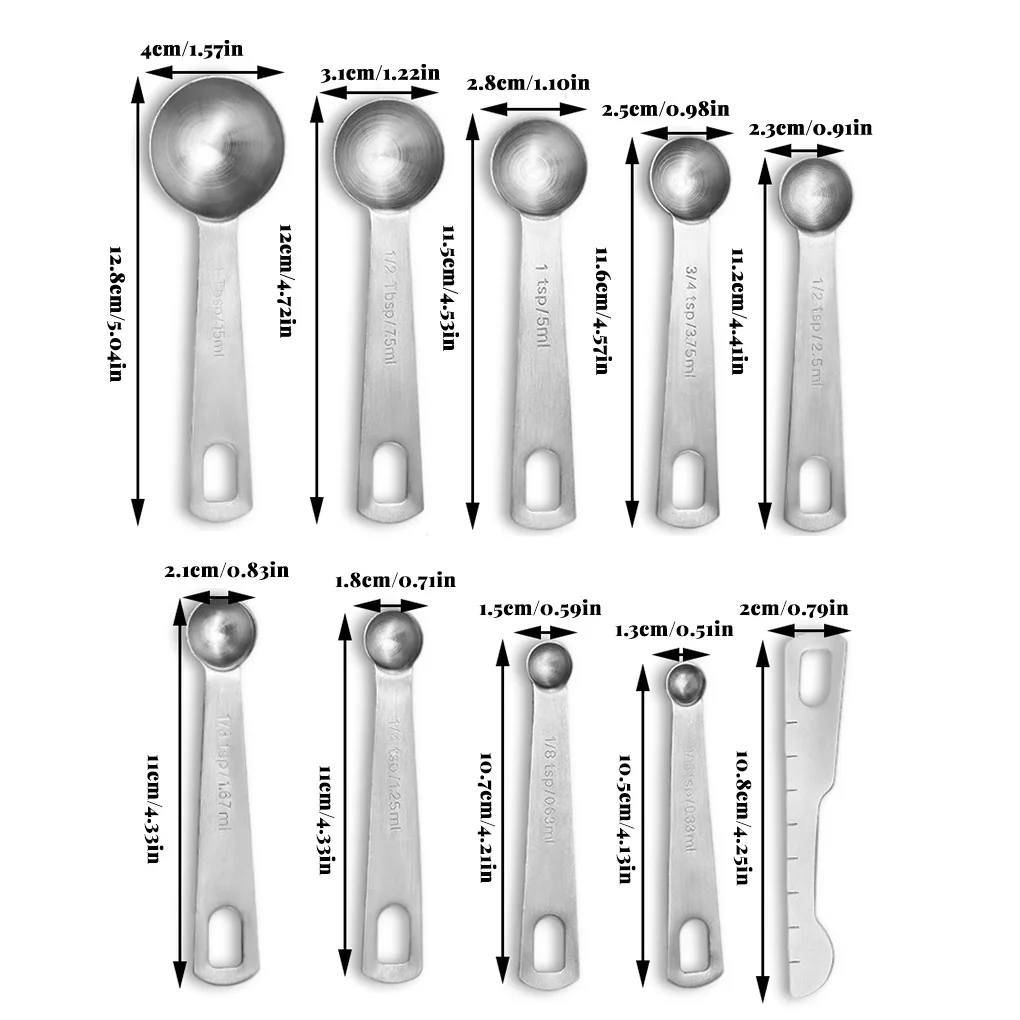

10 Pieces Measuring Spoons Coffee Milk Powder Teaspoons Food Scale Scoops Kitchen Baking Tools 430 304 Stainless Steel Dropship