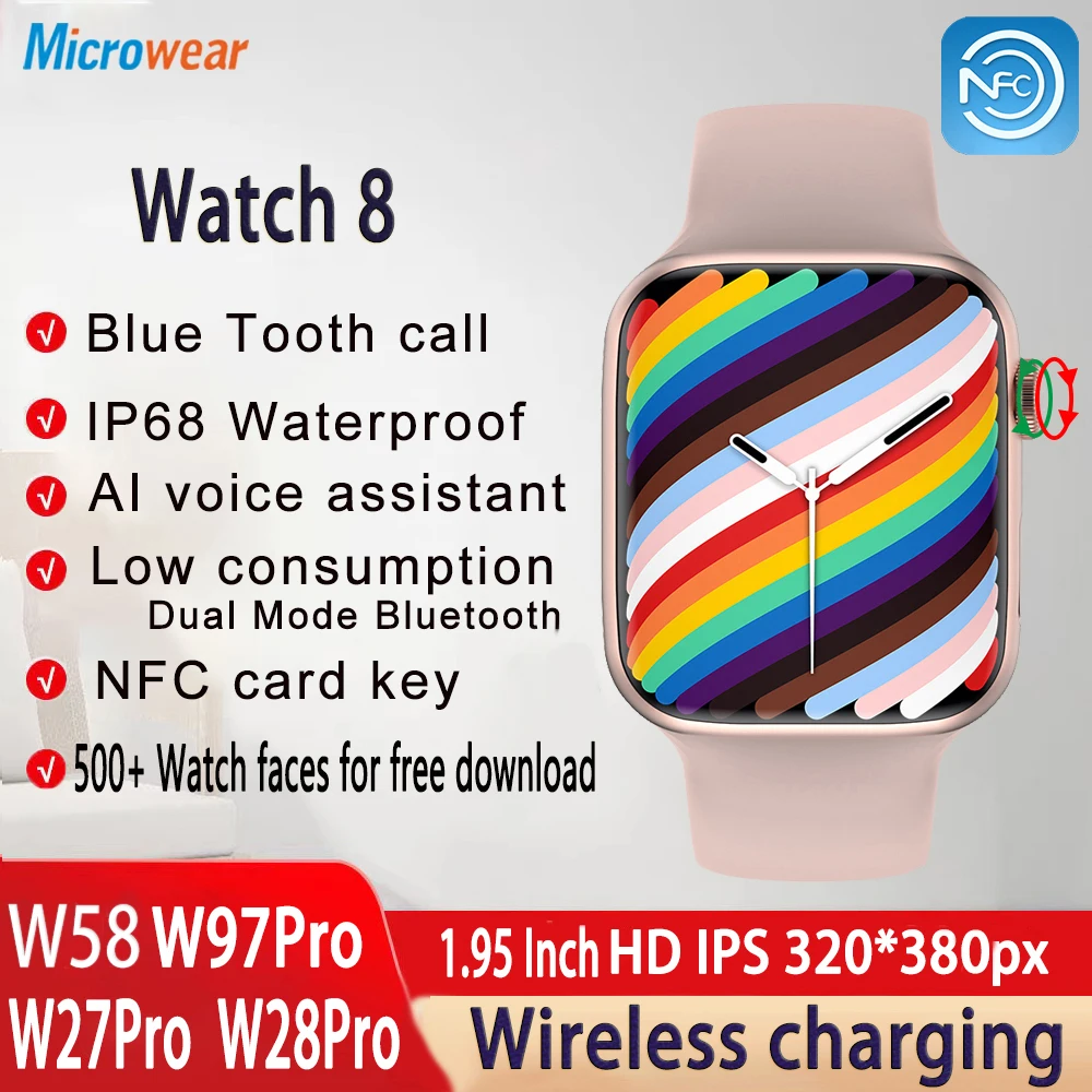

Smart Watch Series 8 7 W58 W97 W27 W28 Pro Smartwatch Women Men NFC Waterproof BT Call Heartrate Monitor IWO For Apple Android