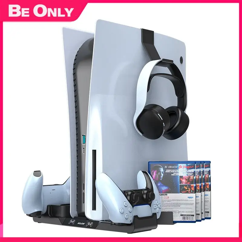 

Durable Host Fan Base Multi-function Gamepad Charging Dock With Disc Storage Rack Stable Game Controller Stand For Ps5 Plastics