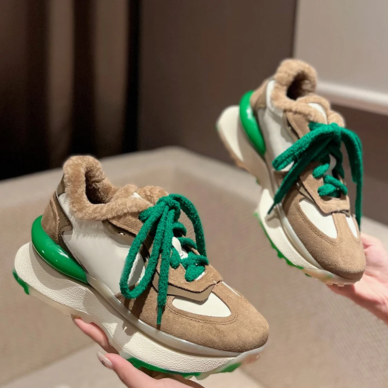 

Fall/winter 2023 new low top women's single shoes Hair shoes thick sole built in hair sneakers