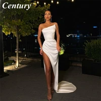 century sexy white prom dress with high split satin evening gowns for wedding party formal dress mermaid special ocasion dress