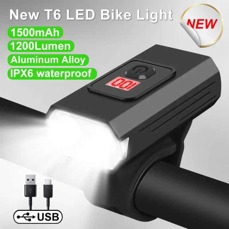 

1200Lumen T6 LED Bicycle Light Front USB Rechargeable Lamp MTB Road Mountain Bike Headlight Cycling Flashlight Lamp Bike Lantern