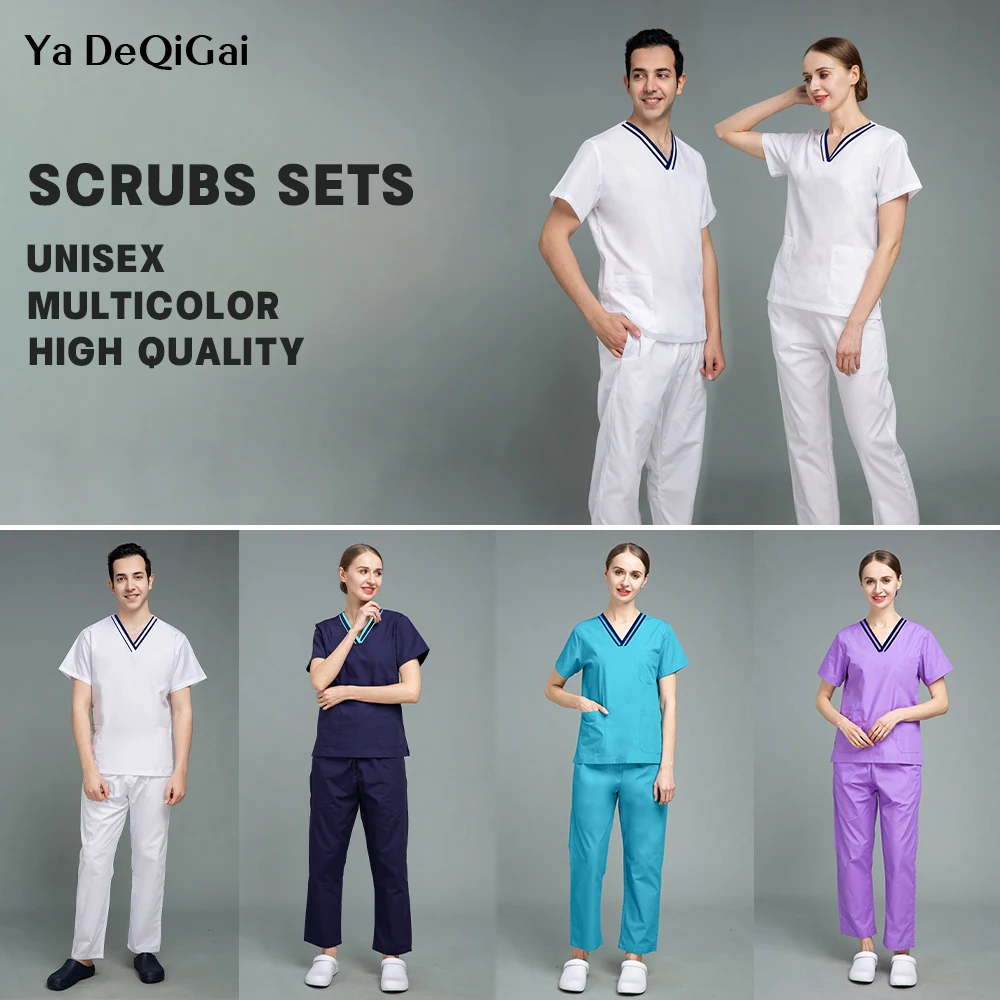 

Nurse Uniforms Unisex Surgical Short Sleeve Medical Clothes Scrubs Nursing Pants Elastic Dental Hospital Scubs Working Uniforms