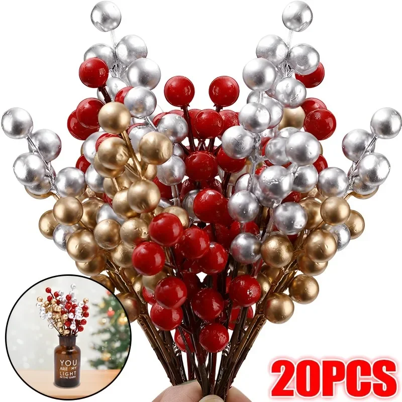 

Artificial Christmas Red Berries Stems Wreath Xmas Tree Ornament Holly Berry Branch Decoration DIY Crafts Home Party Decoration