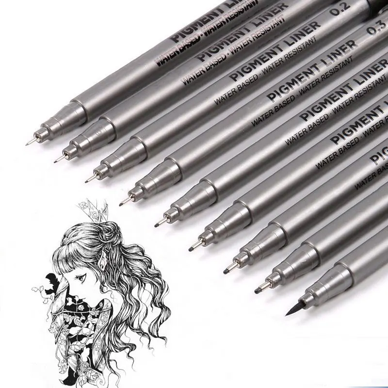 

9Pcs/set Pigment Liner Micron Ink Marker Pen For Drawing Sketch Manga Micron Liner Calligraphy Brush Hook Line Pens Art Supplies