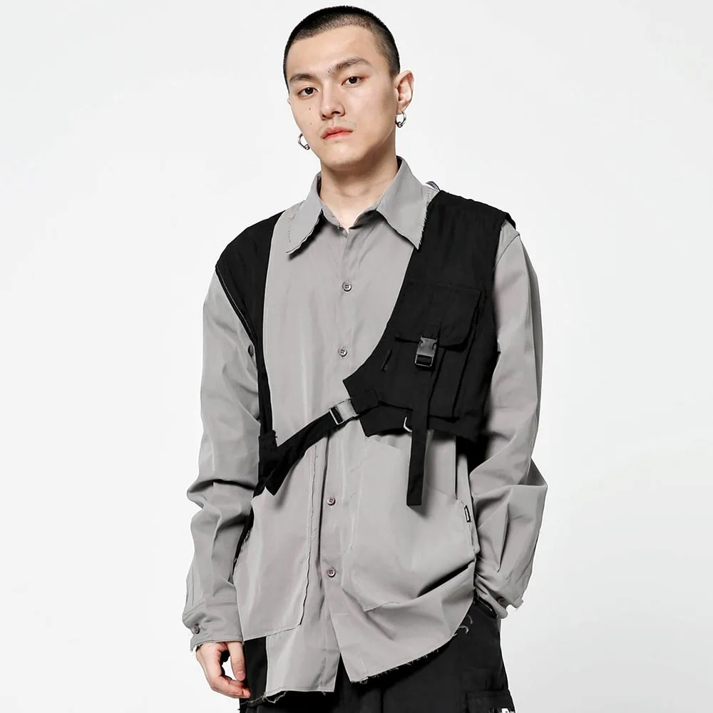 HOUZHOU Techwear-Chaleco sin mangas estilo Hip Hop para hombre, chaleco con hebilla de carga, color negro, estilo Harajuku Hippie, ropa de calle coreana