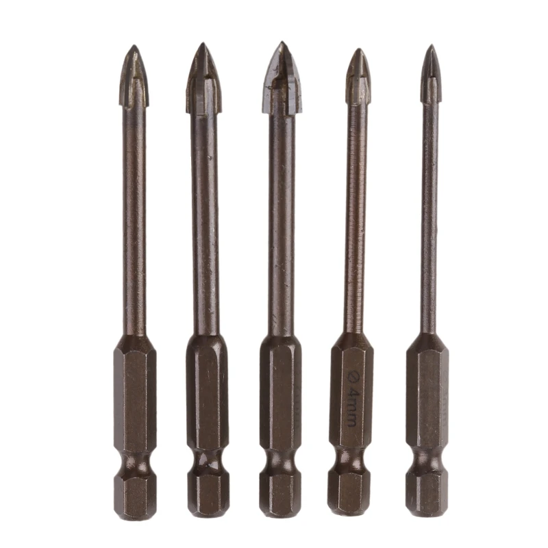 

Multifunctional 5 Pieces Black Hexagon Handle Cross Triangle Drill Bit Sets for Glass/Brick/Plastic/Cement/Wood