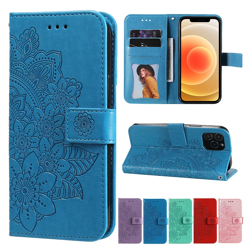

Floral Embossed Leather Flip Case For OPPO Realme C3 5 5S 5i 6i 8 Pro Reno 3 4 4Z 4F 5 Lite 5Z 5K Find X2 Lite X3 Neo Book Cover
