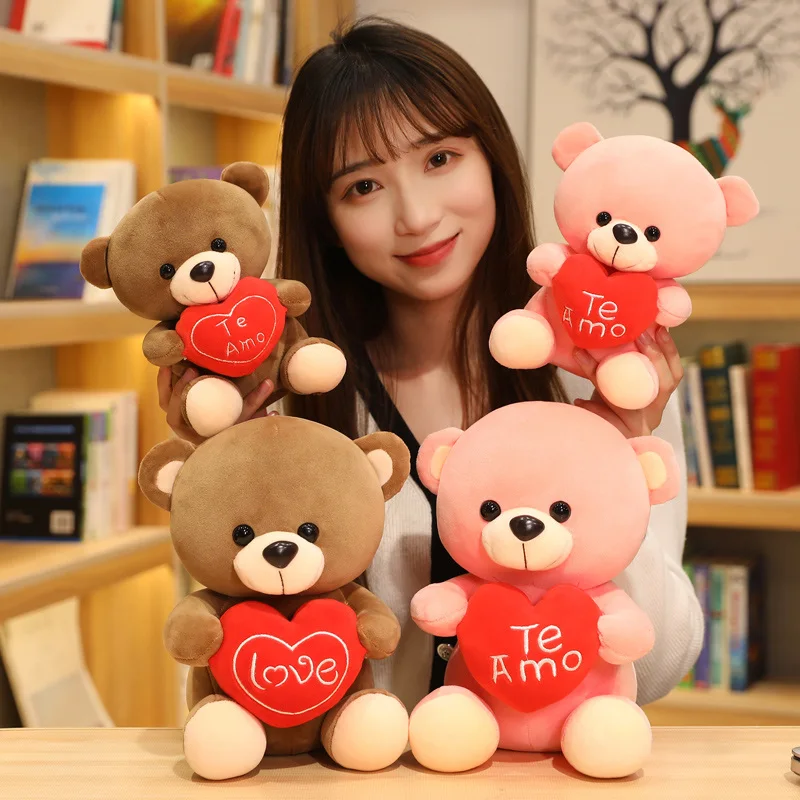 

1pc 18/28CM Cartoon Tie Teddy Bear Plush Toys Lovely Bears Holding Heart Dolls Stuffed Soft Animal Toy for Kids Girls Xmas Gifts