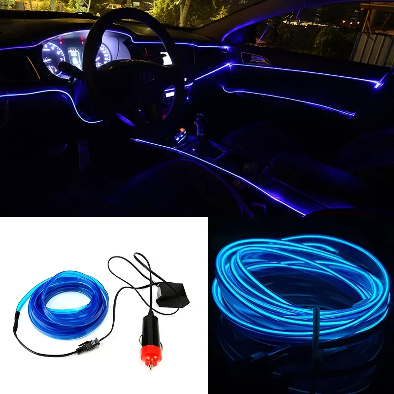 

EL Cold Line Flexible Car Lights 12V Car LED Neon EL Wire Auto Lamps on Car Cold Light Strip Interior Decoration Lamps