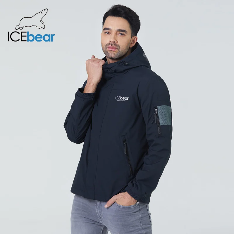 ICEbear 2021 new Men's short windbreaker spring stylish trench coat with a hood high-quality men's brand clothing MWB21665D