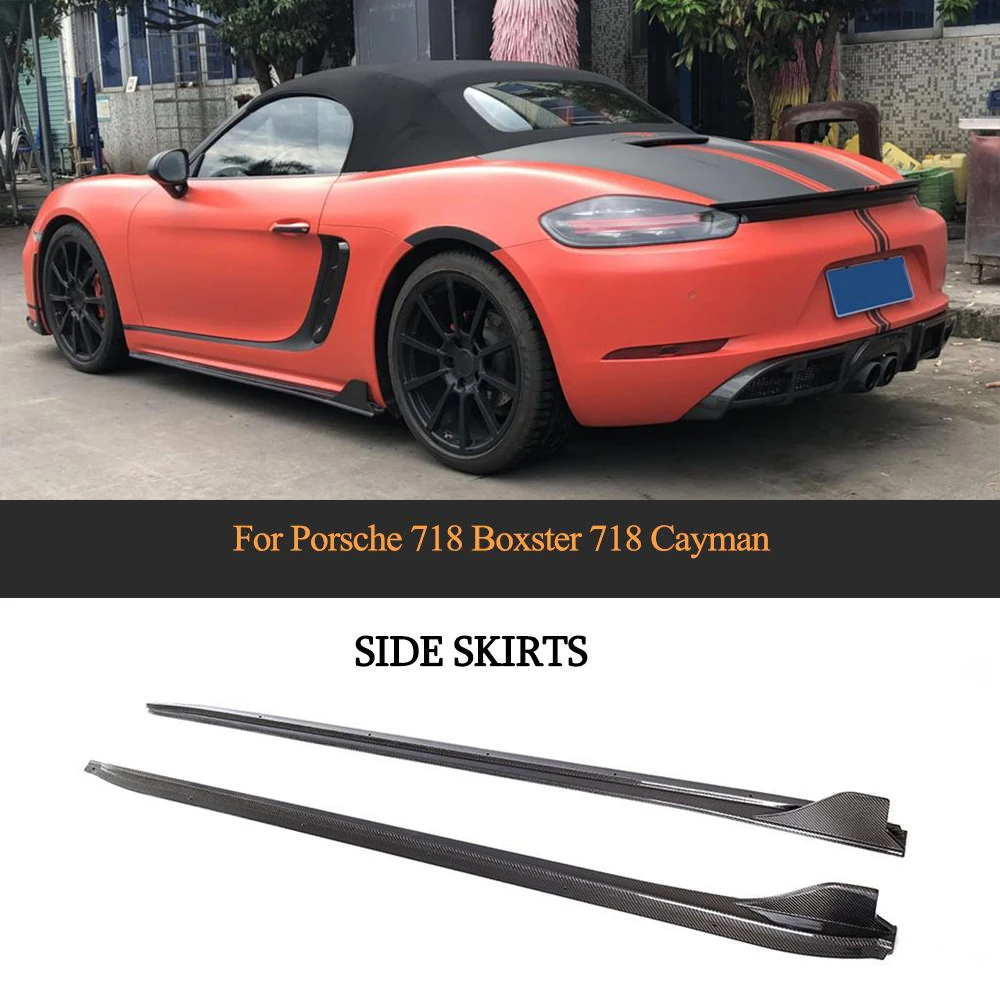 

Боковые юбки автомобиля для Porsche 718 Boxster Cayman 2016-2019, удлинитель автомобиля, дверные ступенчатые панели, спойлер из углеродного волокна